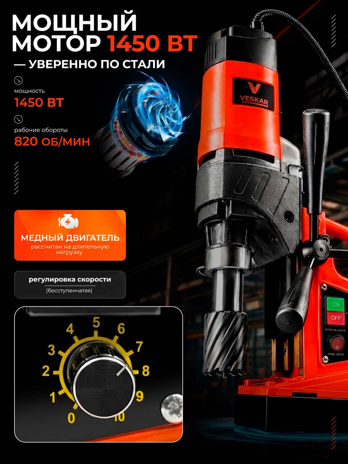 Магнитный сверлильный станок VESKAR KMD-40 — фото 4